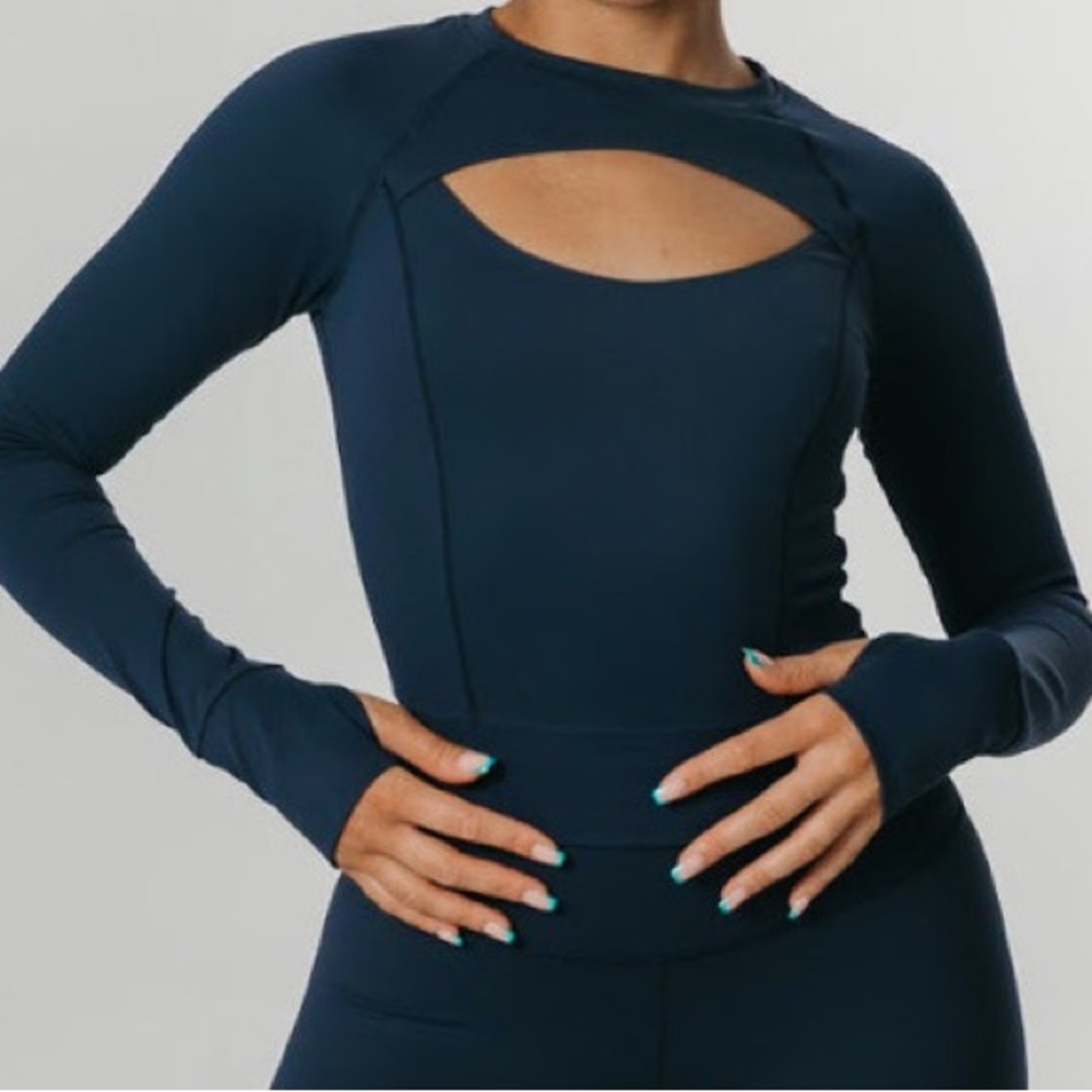 Skinluxe cut out long sleeve top navy